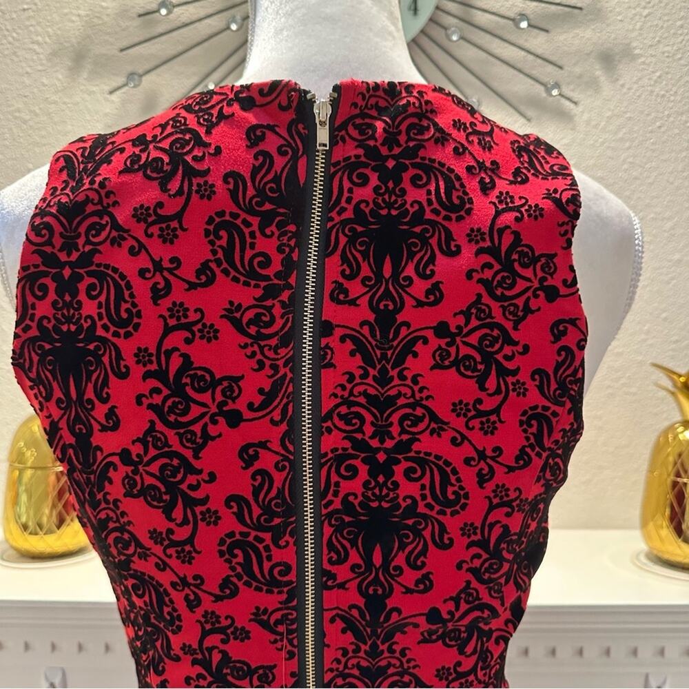 Skies are Blue fit and flare dress, red with black velvet brocade, XS - Picture 6 of 11